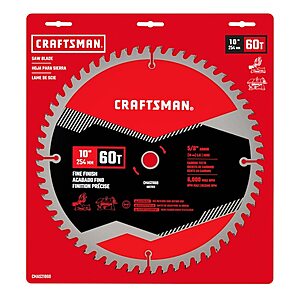 10" CRAFTSMAN 60-Tooth Carbide Miter/Table Saw Blade $19.98 + Free Store Pickup at Lowe's or Free Shipping on $35+
