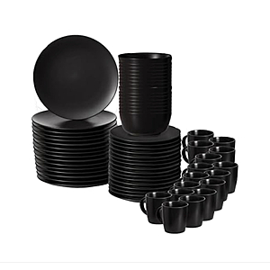 64-Pc Modern Dinnerware Set for 16, Including Mugs Bowls Salad and Dinner Plates, Highly Chip Resistant, Dishwasher Microwave and Oven Safe, Black $149.99