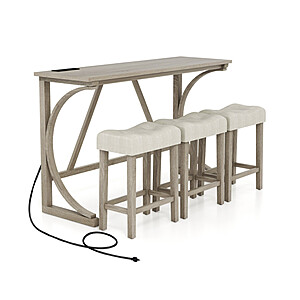 4-Piece Costway Bar Table Set w/ Upholstered Stools & Power Outlet (2 Colors) $182 + Free Shipping