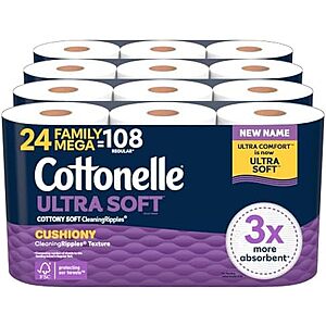 [SnS, AC] $60.08* | 3 × 24-Pack 296-Sheets Cottonelle Toilet Paper Family Mega Rolls (Ultra Soft) ($20.03 each) at Amazon