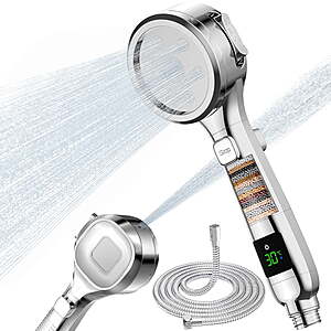 Handheld Shower Head w/ LED Temperature Display, High Pressure, 15-Layer Filter (Silver) $10.99 @ Walmart