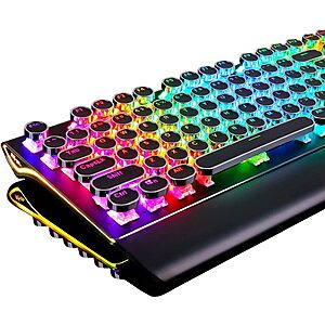 RK ROYAL KLUDGE S108 Typewriter Keyboard, Retro Mechanical Gaming Keyboard Wired 108 Keys with RGB Backlit Sidelight, Detachable Wrist Rest, Round Keycaps $35.99