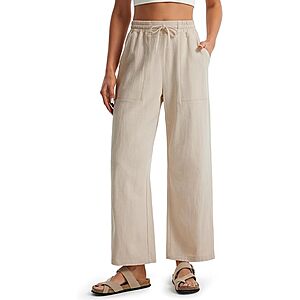 Libin Women Linen Pants Wide Leg Side Slit Ankle Pants $13.99