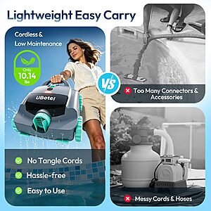 Cordless Robotic Pool Vacuum UBoter E10, Dual-Layer Filtration, Powerful Edge Corner Cleaning, 120–150 Mins Runtime $148.49