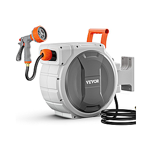 VEVOR Retractable Garden Hose Reel 1/2" x 84 ft Wall Mounted w/ 9-Pattern Nozzle $60 Shipped