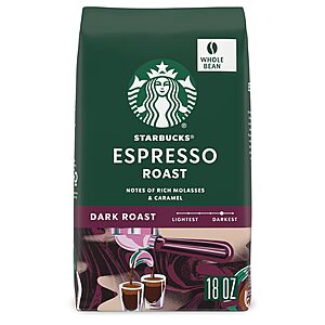 Select Accounts: 18 Ounce Bag Starbucks Whole Bean Coffee, Dark Roast Coffee, Espresso Roast - $9.80 AC - YMMV $9.82
