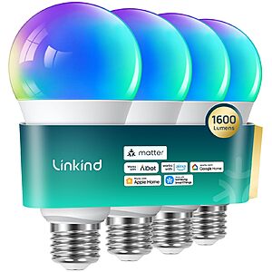 4-Count Linkind Matter Smart Color-Changing A21 E26 Wi-Fi LED Bulbs w/ Music Sync (100W Equivalent, 1600 Lumens) $19.99 ($5 each) + Free Shipping w/ Prime or on $35+