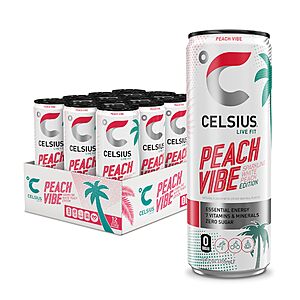 CELSIUS PEACH VIBE Sparkling White Peach, Sugar Free Energy Drink, 12 Fl Oz (Pack of 12)~$10.47 After Coupon & S&S @ Amazon