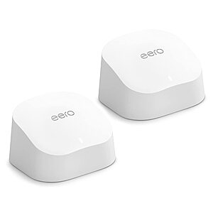 Amazon eero 6 mesh wifi system - Supports internet plans up to 500 Mbps, Coverage up to 3,000 sq. ft. 2-pack (1 router + 1 extender) - $89.99
