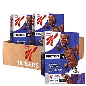 Special K Bar Protein Meal Bars, 12g Protein Snacks, Meal Replacement, Brownie Batter (3 Boxes, 18 Bars) $8.54
