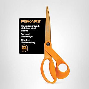 $17.38* | 9-Inch Fiskars Titanium Shop All Purpose Serrated Scissor (Orange) at Amazon