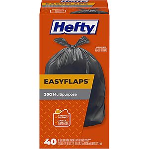 40-Count 30-Gallon Hefty Easy Flaps Multipurpose Large Unscented Trash Bags $6.95 w/ S&S + Free Shipping w/ Prime or on $35+