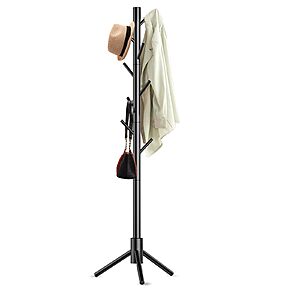 $13.99 - Aliphon Wooden Coat Rack Stand, Freestanding Coat Rack with 8 Hooks, 3 Adjustable Size Coat Tree (4 colors)