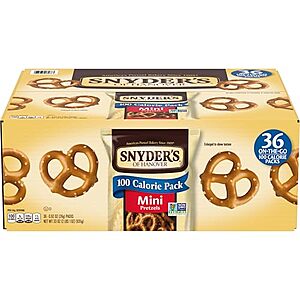 [SnS, AC] $2.94* | 36-Ct 0.92-Oz Snyder's of Hanover Pretzels Mini Pretzels 100 Calorie Packs at Amazon