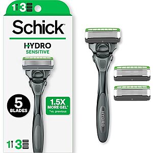 [SnS, AC] $7.49* | Schick Hydro Sensitive 5-Blade Razor Starter Kit w/ 1 Handle & 3 Razor Refills at Amazon