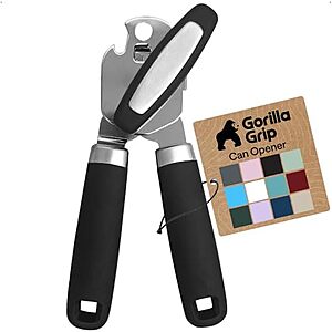 [Lightning Deal] $6.79* | Gorilla Grip Heavy Duty Stainless Steel Smooth Edge Manual Can Opener (Black) at Amazon