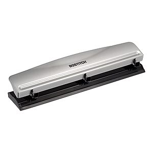 Bostitch Office Premium 3 Hole Punch, 12 Sheet Capacity, Metal, Rubber Base, Easy-Clean Tray, Silver $7.97