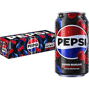 Pepsi Zero Sugar Cola Soda, Wild Cherry, 12 Fl Oz Cans (Pack of 12) @ Amazon for $5.97