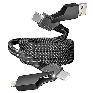 4-in-1 65W Firsting USB-A/C to USB-C/Lightning Fast Charging Cable w/ E-Mark Chip (Dark Black) $5.99 + Free Shipping w/ Prime or on $35+