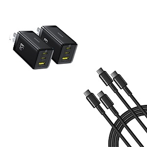 Baseus 2 Pack 65W USB C Charger Block, PPS 3-Port Fast Compact Foldable USB C Charger + 2-Pack 3.3ft 100W 5A Fast Charging USBC to USBC Cable $35.99 + Free Shipping
