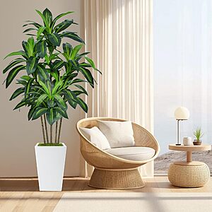 6FT Artificial Dracaena Tree, Fake Tree Indoor with White Tall Planter,Tall Artificial Plants Indoor,Artificial Silk Tree for Home Office Decor (White) $59.98