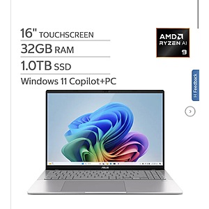 ASUS Vivobook S16 - 16" Touch Copilot+ PC Laptop - AMD Ryzen AI 9 465 Processor - Full HD (1920 x 1200) - 1TB SSD $1199.99 + $14.99 Shipping Costco.com