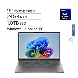 HP OmniBook 5 16" Touchscreen Laptop - Intel Core Ultra 7 Series 3 - Copilot+ PC - 2K (1920 x 1200) - 24GB Memory - 1TB SSD - Windows 11 $899.99 free shipping Costco.com