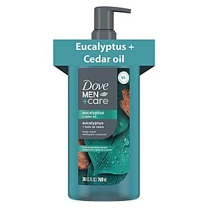 3 Bottles DOVE MEN Eucalyptus + Cedar Oil Moisturizing Body Wash  | 26oz $18.67 S&S Q PROMO Amazon