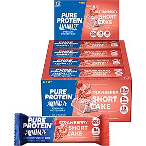 12-Count Pure Protein AMMMAZE Strawberry Shortcake Protein Bars w/ 20g Protein & No Added Sugar $9.99 + Free Shipping w/ Prime or on $35+