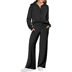 ANRABESS Women’s 2 Piece Outfits Half Zip Sweatshirt & Wide Leg Pants $35.99