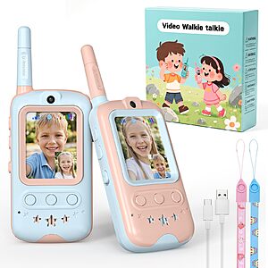 (2 Pack) Rechargeable Walkie Talkies for Kids (3-12 yrs), Long Range HD Camera & Voice Changer $16.19