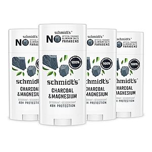 [SnS, AC] $20.21* | 4-Count 2.65-Oz Schmidt's Aluminum-Free Deodorant (Charcoal & Magnesium) at Amazon
