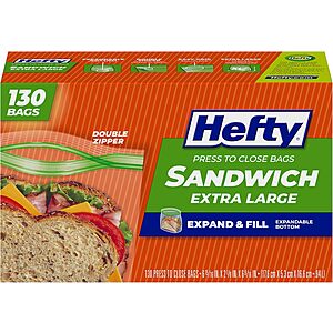 130-Count Hefty XL Press to Close Plastic Sandwich Expand and Fill Food Storage Bags $2.92 w/ S&S + Free Shipping w/ Prime or on $35+