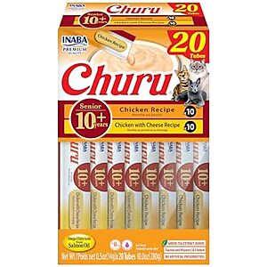 [SnS, AC] $8.39 | 20-Pack 0.5-Oz INABA Churu for Senior 10+, Creamy Lickable Cat Treats at Amazon
