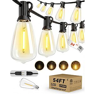 Pesken Outdoor String Lights, 54FT(15+1) ST38 Patio Lights $13.29