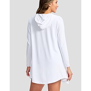 SANTINY Women's UPF50+ Swim Cover Up Sun Protection Hoodie Long UV Jacket SPF Lightweight Swimsuit Beach Cover Ups for Women (White_L) $16.52