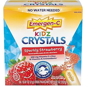 [NEW, SnS, AC] $7.63 | 56-Count Emergen-C Kidz Crystals, On-the-Go Emergen-C Immune Support Supplement (Sparkly Strawberry) at Amazon