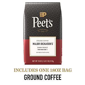 $10.49 FS PRIME or $35 Amazon Peet's Coffee, Dark Roast Ground Coffee, 100% Arabica Coffee - Major Dickason's Blend 18 Ounce Bag
