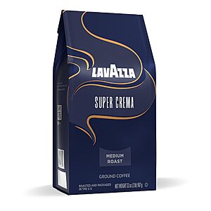 $15.59 or less Lavazza Super Crema Ground Coffee, Medium Roast, Arabica and Robusta Blend, 32 oz Bag (Pack of 1)