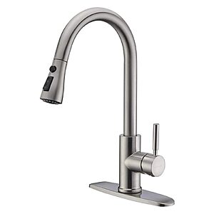 Prime Members: WEWE Single Handle High Arc Stainless Steel Kitchen Faucet w/ Pull-Down Sprayer (Brushed Nickel) $34.99 + Free Shipping