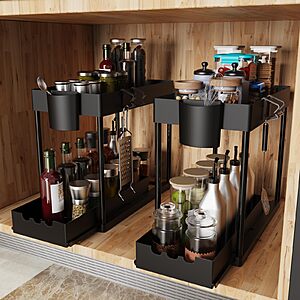 2-Pack 2-Tier 15" x 8.3" x 13.4" JYSMYWS Sliding Under Sink Storage Organizer (Black) $8.49 + Free Shipping w/ Prime or on $35+