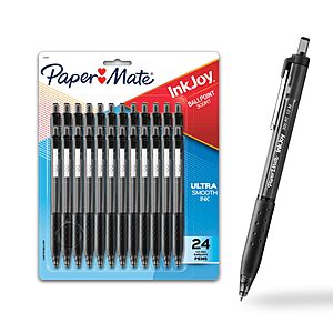 $6.81: 24 Count Paper Mate InkJoy 300RT Retractable Ballpoint Pens, Medium Point (1.0mm), Black at Amazon
