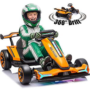 Joyracer 24V Go Kart for Kids 6-12, 2x400W Motors Electric Drift Car with Adjustable Length, 360°Drift Mode, 6.5 MPH High Speed Racing Car, Bluetooth Music, Orange $255.99