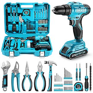 190-Piece SEESII 21V Cordless Drill & Home Tool Kit w/ Flexible Shaft Attachment, Toolbox, 2.0Ah Battery & Charger $35.99 + Free Shipping