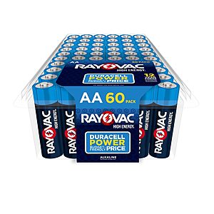$9.67 or less S&S Clip Q Rayovac AA Batteries, Double A Battery Alkaline, 60 Count  Amazon
