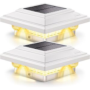 4x4 Solar Post Lights 50 Lumens 2 Modes, Post Caps Light Outdoor Waterproof for 4x4 Vinyl Wooden Posts, Deck Fence Patio Garden Decor, Warm/White Lighting (White, 2 Pack) $10