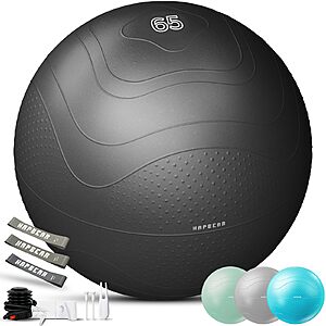 26" HAPBEAR Anti-Burst Exercise Ball w/ Quick Pump & 3 Resistance Bands (Black, Large) $11.39 + Free Shipping w/ Prime or on $35+