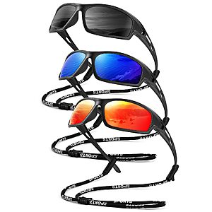 3-Pairs QALLY Men's Polarized UV400 Protection Sport Sunglasses w/ Microfiber Pouches, Cleaning Cloths & Straps (Various) from $8.49 ($2.83 ea) + Free Shipping w/ Prime or on $35+