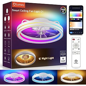19" Lumary Smart Flush Mount Ceiling Fan w/ Light, Remote, WiFi & Bluetooth (White) $108.37 + Free Shipping
