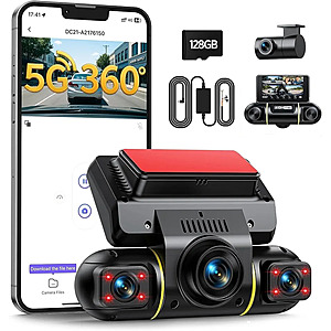 LAMTTO 4 Channel 360° Dash Cam Front and Rear w/ 5G WiFi, APP Control, 8 IR Night Vision, 24H Parking Monitor with Hardwire Kit, G-Sensor, 128GB Card $71.99